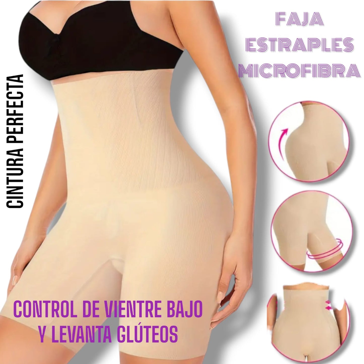 Faja estraples microfibra tipo short